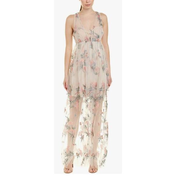 Avec Les Filles Ivory Pink Floral Embroidered Dress Nude Lining Size 8 NWT - Picture 1 of 5